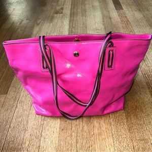 JPK Paris 75 dark rose pink Patent Leather Inner Pockets Shoulder Handbag Large